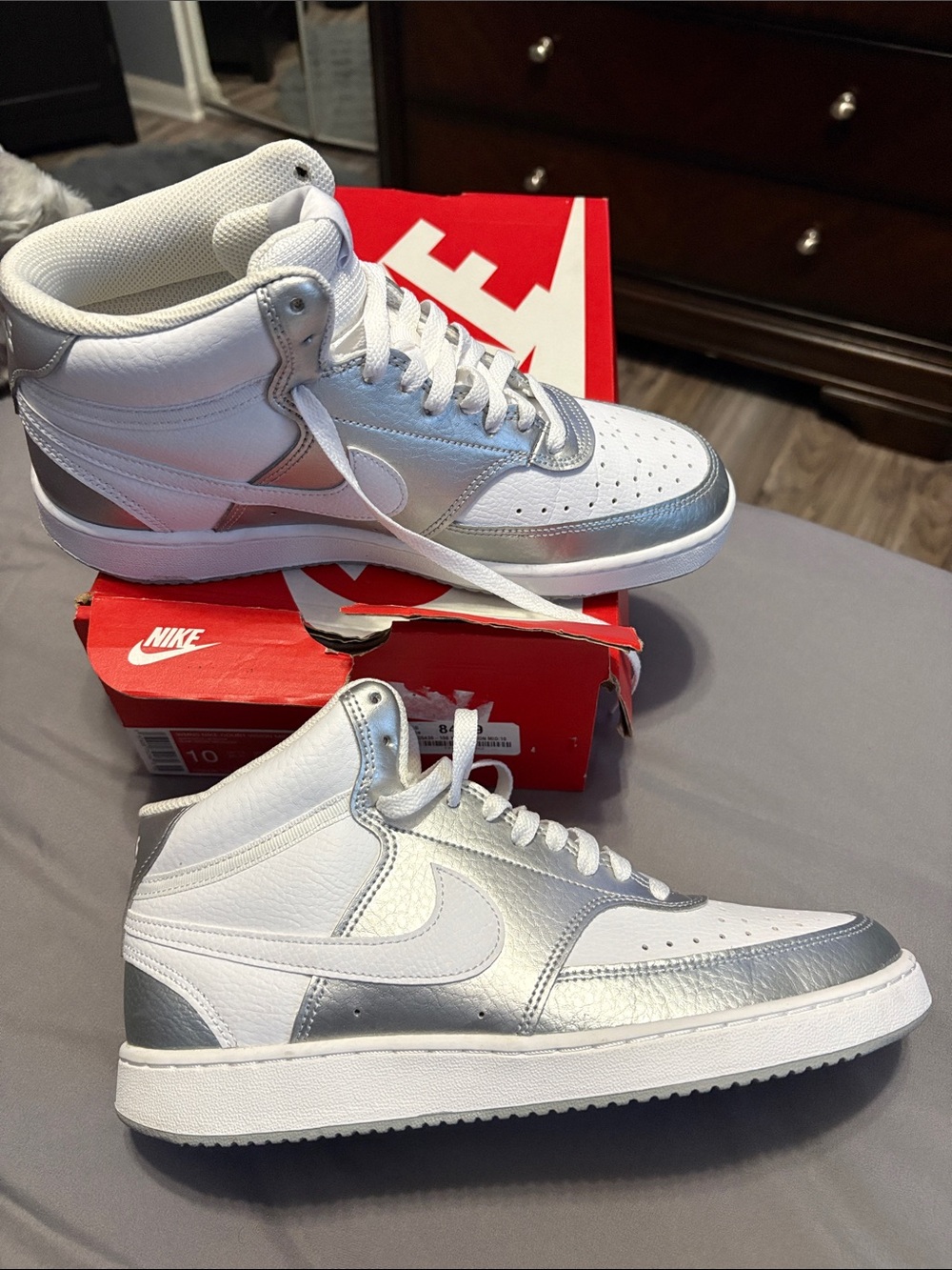 Nike Men’s White & Silver High-Top Sneakers